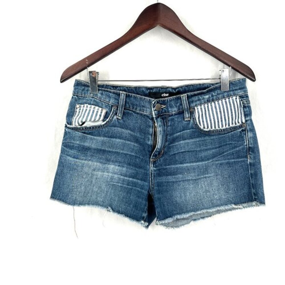 ELSE denim jean shorts cut off striped‎ pockets skinny anne mid-rise 28 27 boho